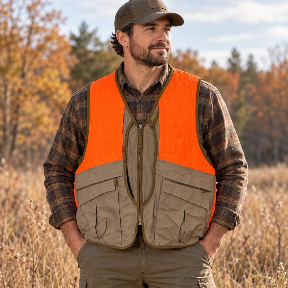 Cabela’s Men’s M Blaze Orange Tan Upland Bird Hunting Game Vest Pockets